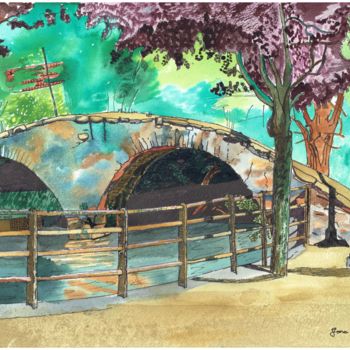 Картина под названием "The roman bridge in…" - Fiona Maude Malseed-Viollet, Подлинное произведение искусства, Акварель