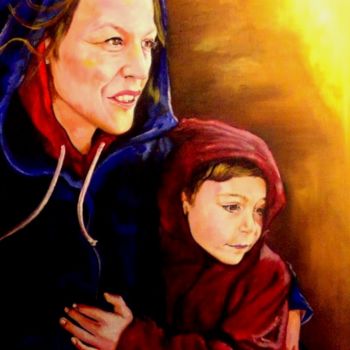 Painting titled "vierge à l'enfant" by Tangdam, Original Artwork, Oil