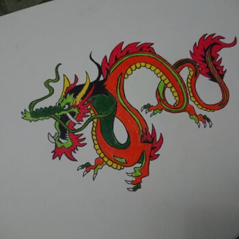Painting titled "dragon" by Dfss Dff, Original Artwork, Marker