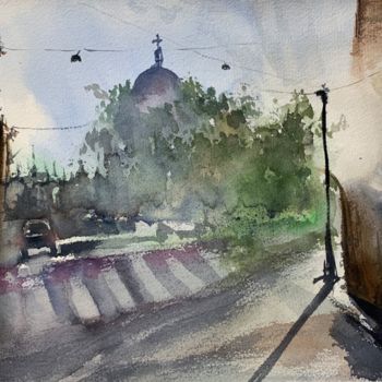 Pintura intitulada "Городской пейзаж 3" por Dganna, Obras de arte originais, Aquarela