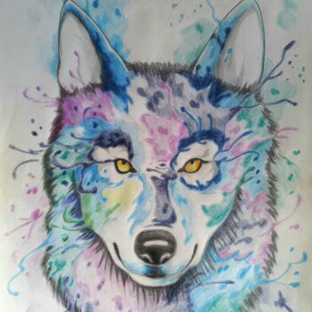 Disegno intitolato "Color Wolf" da Diego Garcez, Opera d'arte originale, Matita