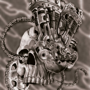 Drawing titled "Skull Motor" by Diego Garcez, Original Artwork, Digital Painting