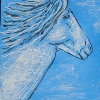 Peinture intitulée "blue horse 012.JPG" par Dharma Ginoux, Œuvre d'art originale