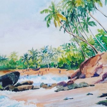 Painting titled "Sri Lankan seascape" by Dharsha Samarasinha, Original Artwork, Watercolor