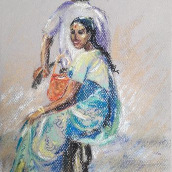 Peinture intitulée "Pillion Rider" par Dharsha Samarasinha, Œuvre d'art originale, Pastel