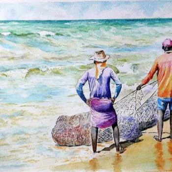 Painting titled "Catch of the day #2" by Dharsha Samarasinha, Original Artwork, Watercolor