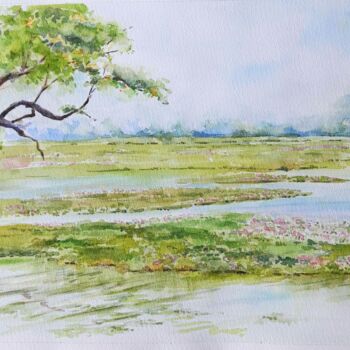 Peinture intitulée "Lake covered with w…" par Dharsha Samarasinha, Œuvre d'art originale, Aquarelle