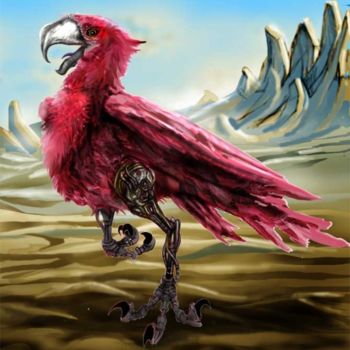 Painting titled "mech bird" by Dhaveed Woody, Original Artwork, Oil