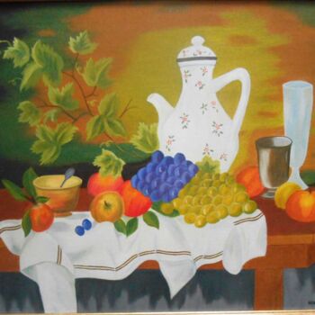 Malerei mit dem Titel "Fruits sur la table" von Isabelle Dhondt, Original-Kunstwerk, Öl