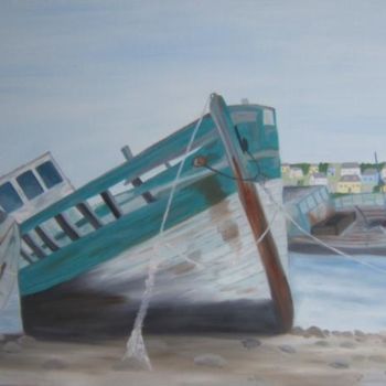 Painting titled "EPAVE DE BATEAU" by Isabelle Dhondt, Original Artwork, Oil Mounted on Wood Stretcher frame