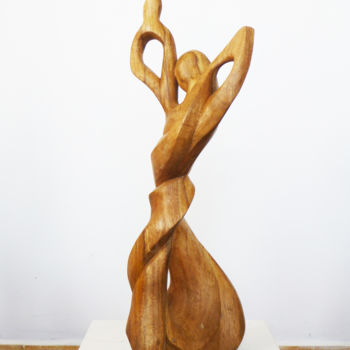 Sculpture titled "Cheering Spirit" by Dhyaneswar Dausoa, Original Artwork, Wood