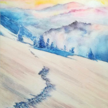 图画 标题为“雪路” 由Di Hao, 原创艺术品, 水彩