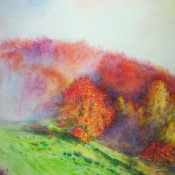 Pintura intitulada "autumn color" por Di Hao, Obras de arte originais, Aquarela