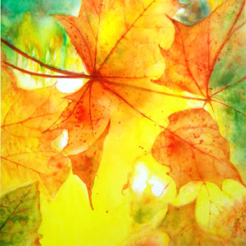 Peinture intitulée "autumn leaf" par Di Hao, Œuvre d'art originale, Aquarelle