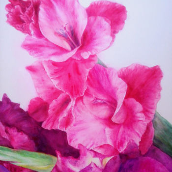 Painting titled "spring pink" by Di Hao, Original Artwork, Watercolor