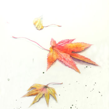 Peinture intitulée "red leaves 1" par Di Hao, Œuvre d'art originale, Aquarelle