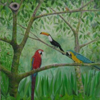 Painting titled "Reunião na floresta" by Di Magalhães, Original Artwork