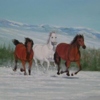 Painting titled "Galope na neve" by Di Magalhães, Original Artwork