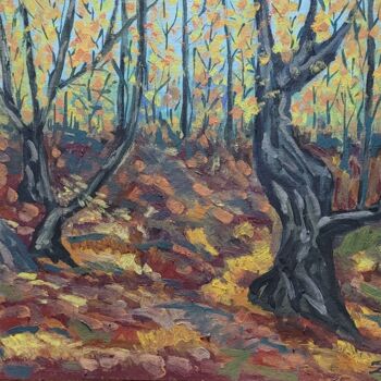 Painting titled "Autumnal Forest" by Diaconu Stefan Ioan, Original Artwork, Oil