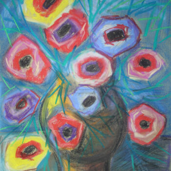 Zeichnungen mit dem Titel "Flowers #4" von Diaconu Stefan Ioan, Original-Kunstwerk, Pastell