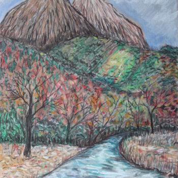 Drawing titled "American Landscape" by Diaconu Stefan Ioan, Original Artwork, Pastel