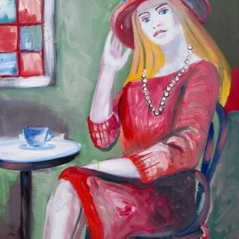 Картина под названием "Mädchen mit Vogel a…" - Diana Achtzig, Подлинное произведение искусства, Масло Установлен на Деревянн…