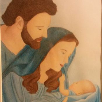 Dessin intitulée "la sacra famiglia" par Nordin, Œuvre d'art originale, Pastel