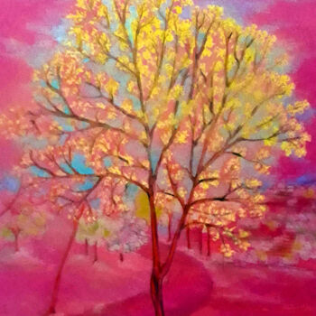 Dibujo titulada "Autumn golden tree…" por Diana Editoiu, Obra de arte original, Pastel