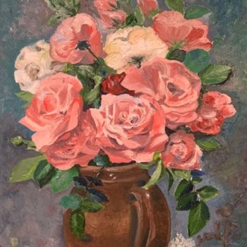 Painting titled "Розы в кувшине. Ros…" by Diana Gilevich, Original Artwork, Oil