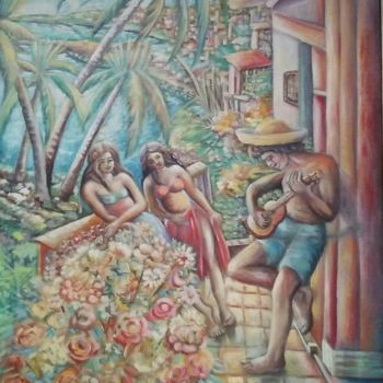 Pintura titulada ""Una ventana al mar"" por Valentin Hernandez Useche, Obra de arte original, Oleo Montado en Panel de madera