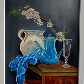 Pintura intitulada "Kwiaty w szklance" por Diana Kasiian, Obras de arte originais, Óleo