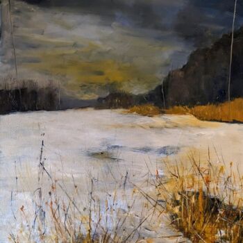 Malerei mit dem Titel "Verschneiter See" von Diana Knepper, Original-Kunstwerk, Öl Auf Keilrahmen aus Holz montiert