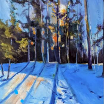 Painting titled "Winter Sonnenunterg…" by Diana Knepper, Original Artwork, Oil Mounted on Wood Stretcher frame