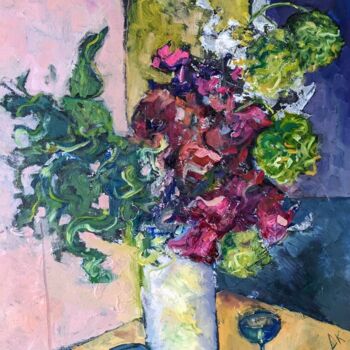 Painting titled "Üppige Blumenvase" by Diana Knepper, Original Artwork, Oil Mounted on Wood Panel