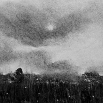 Zeichnungen mit dem Titel "Ruhige Felder" von Diana Knepper, Original-Kunstwerk, Kohle