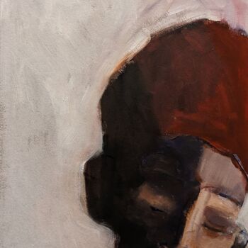 Painting titled "Rote Mütze" by Diana Knepper, Original Artwork, Oil Mounted on Cardboard