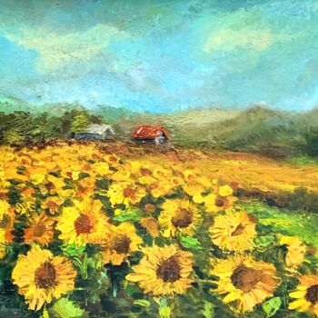 Ζωγραφική με τίτλο "Sunflowers field" από Diana Mazjane, Αυθεντικά έργα τέχνης, Λάδι
