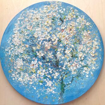 Painting titled "Blooming Apple Tree" by Diana Mazjane, Original Artwork, Oil