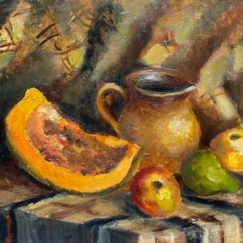 Painting titled "Yellow Pumpkin" by Diana Mazjane, Original Artwork, Oil