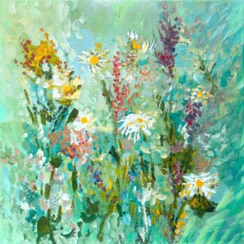 Картина под названием "Daisy meadow" - Diana Mazjane, Подлинное произведение искусства, Акрил