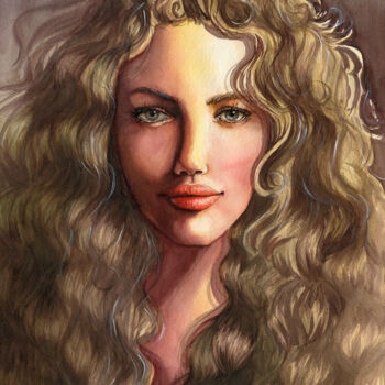 Pintura intitulada "Curls" por Diana Rode, Obras de arte originais, Aquarela