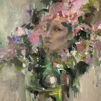 Painting titled "In Bloom" by Diana Sholk, Original Artwork, Oil Mounted on Wood Stretcher frame