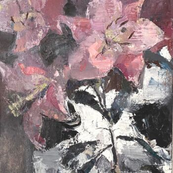 Painting titled "Flowers for Baudela…" by Diana Sholk, Original Artwork, Oil Mounted on Wood Stretcher frame
