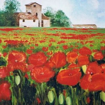 Painting titled "Campo di Papaveri" by Diana Giusto, Original Artwork, Oil