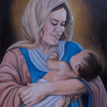 Malerei mit dem Titel "Madonna con Bambino" von Diana Giusto, Original-Kunstwerk, Öl