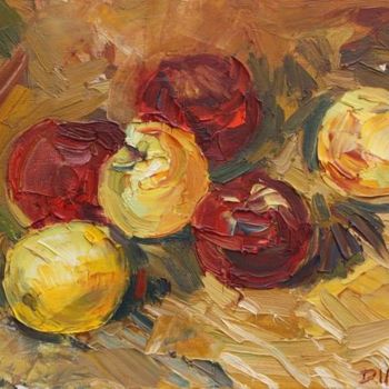 Painting titled "Apples" by Diana Kmit, Original Artwork, Oil