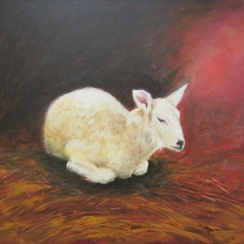 Peinture intitulée "Baby lamb" par Diana Li, Œuvre d'art originale