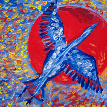 Peinture intitulée "Blue Bird of Happin…" par Diana Ringo, Œuvre d'art originale, Gouache