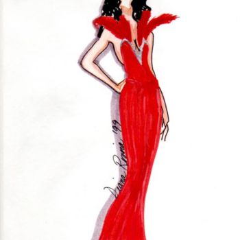 Zeichnungen mit dem Titel "Can Can Couture Red" von Diana Rivera, Original-Kunstwerk, Andere