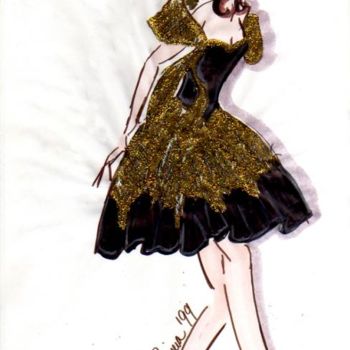 Drawing titled "Golden Ballerina" by Diana Rivera, Original Artwork, Other
